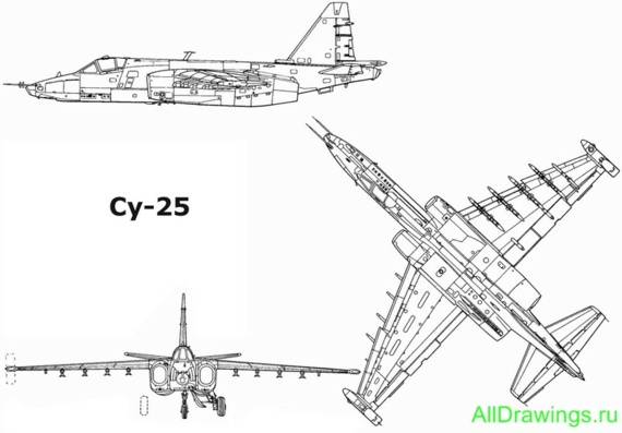 Сухой Су-25 Грач чертежи (рисунки) самолета